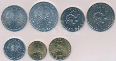 Dzsibuti 1977-1999. 1Fr - 100Fr (7xklf) T:1,1- Djibouti 1977-1999. 1 Franc - 100 Francs (7xdiff) C:UNC,AU