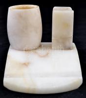 Alabástrom asztali írószer tartó, kis kopásokkal, m: 10,5 cm