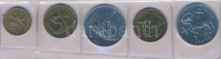 Andorra 2002. 1c - 5c (5xklf) forgalmi emlékkiadások T:1,1- Andorra 2002. 1 Centim - 5 Centims (5xklf) commemorative coins C:UNC,AU