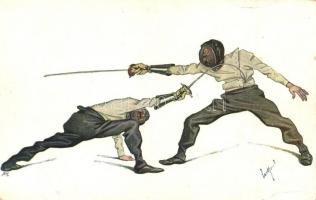 Fencing art postcard. B. K. W. I. 266-5. s: Carl Josef (EK)