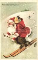 Kellemes ünnepeket! / Christmas greeting card with Saint Nicholas skiing (EK)
