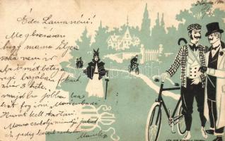 1900 Gentleman with bicycle. Graph. Kunstanstalt Aug. Strasilla, Troppau. litho (EB)