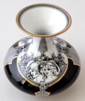 Hollóházi Jurcsák László által tervezett porcelán váza, matricás, hibátlan, jelzett, m: 15,5 cm