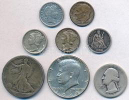 Amerikai Egyesült Államok 1890-1968. 7db-os ezüst érme tétel, mind klf, 1d-1/2$ közötti címletek T:2-3 USA 1890-1968. 7pcs of silver coins lot, all diff, 1 Dime - 1/2 Dollas denominations C:XF-F