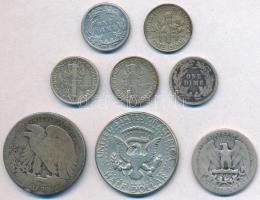 Amerikai Egyesült Államok 1890-1968. 7db-os ezüst érme tétel, mind klf, 1d-1/2$ közötti címletek T:2...