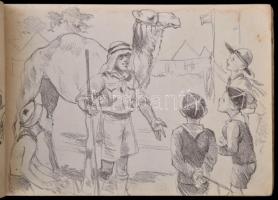1933 Márton Lajos: Gödöllői Jamboree, rajzfüzet 40 rajzzal, foltos, 14x20 cm
