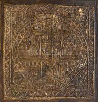 cca 1900 Orosz utazó triptychon, zománcozott réz, jelzés nélkül, apró kopásokkal, 14,5×36,5 cm (kiha...