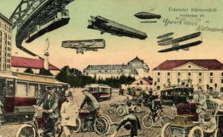 1917 Körmend, Batthyány tér a jövőben. montázslap. Slavik Ferenc kiadása / in der Zukunft / in the future montage postcard