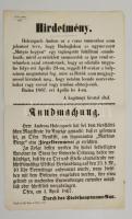 1867 Budaujlak Holzspach téglaégető felállításáról tudósító hirdetmény 24x38 cm