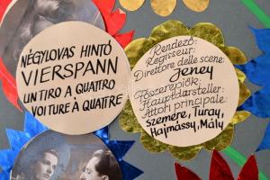 cca 1942 Bp. VII., A Mesterfilm reklámja / tablója, kinyitható, kör alakú filmfotókkal, a fotók alat...