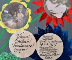 cca 1942 Bp. VII., A Mesterfilm reklámja / tablója, kinyitható, kör alakú filmfotókkal, a fotók alat...