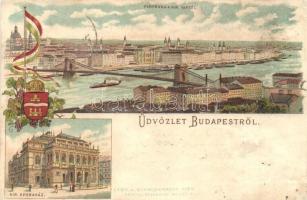 1896 (Vorläufer!) Budapest, Operaház. Címer és zászló, Lesk u. Schwidernoch floral, litho (r)