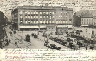 1900 Budapest V. Gizella tér (Vörösmarty tér), Kereskedelmi Bank, Takarékpénztár, Singhoffer Béla üzlete, piac (kopott sarkak / worn corners)