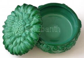 Malachit üveg bonbonier, jelzés nélkül, apró karcolással, d: 10 cm