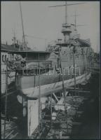 1901 Az SMS Árpád K.u.k.-s tengeri páncélos hajó építése, az 1980-as években eredeti negatívról előhívott fotó, 17,5×12,5 cm