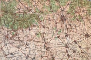 1942 Budapest É - Miskolc, térkép, 1:200000, M. Kir. Honvéd Térképészet Intézet, ragasztott, a hajtá...