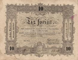 1848. 10Ft "Kossuth bankó" előlapon kézi érvénytelenítés + jobboldali sorozatszám kétszer! javítva (javítás után még egyszer a javított számok felett a helyes szám újraírva) R! T:II-