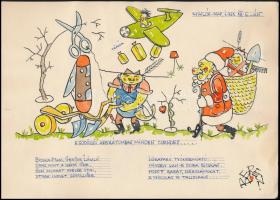 Berecz jelzéssel: 5 db humoros rajz 1958-1960, vegyes technika, papír, 21,5×30 cm