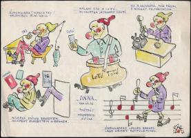 Berecz jelzéssel: 5 db humoros rajz 1958-1960, vegyes technika, papír, 21,5×30 cm