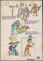 Berecz jelzéssel: 5 db humoros rajz 1958-1960, vegyes technika, papír, 21,5×30 cm