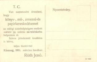 Kőszeg, Róth Jenő üzlete és hátoldalon reklámja, Decker fodrász (kissé ázott / slightly wet damage)