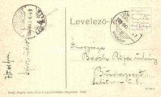 1908 Magyaróvár, Mosonmagyaróvár; Vármegyeház, kerékpáros fiú. Kiadja Pingitzer Ignác (W.L.?) 2168. ...