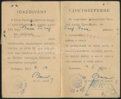 1945 Bp., Vörös Hadsereg parancsnoksága által kiállított kétnyelvű igazolvány, fényképpel