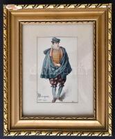 XIX. sz.:  Jelzés nélkül: Burgeois akvarell, papír. 14x9 cm. Üvegezett keretben. / Watercolor