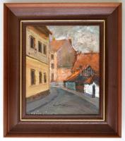 Szőcs László (1944-):  Eger. Olaj, farost. Jelzett. 29x23 cm. Fa keretben