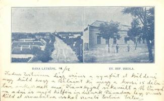 1901 Bana, látkép, Református iskola, kerékpár (EK)