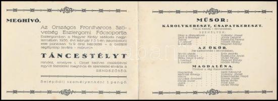 1936 Az Országos Frontharcos Szövetség esztergomi csoportja által rendezett táncestélyi meghívó Ette...