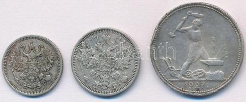 Orosz Birodalom 1908. 1k Ag "II. Miklós" + 1911. 10k Ag "II. Miklós" + Szovjetun...