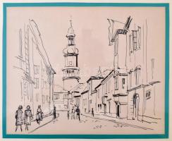 Sinkó Károly (1910 - 19679: Sopron. Tus, papír, Jelzett. 20x24 cm Üvegezett keretben.
