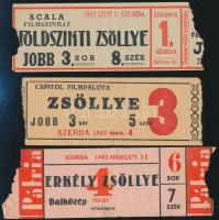 1942 3 db mozijegy (Scala Filmszínház, Capitol Filmpalota, Pátria)