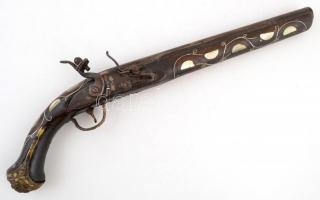 Kovás pisztoly igényes, gyűjtői replikája, gyöngyházberakásos díszítéssel / Replica vintage pistol 45 cm