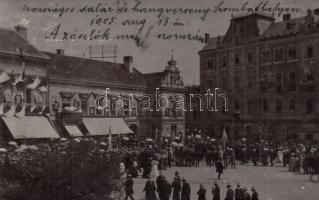 1905 Szombathely, Országos Dalár és Hangverseny a Hungária szálloda előtt, zászlók megkoszorúzása. Eredeti felvétel! photo