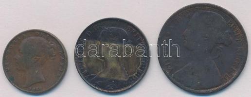 Nagy-Britannia 1856. 1f Cu + 1861. 1/2p Br + 1862. 1p Br &quot;Viktória&quot; T:2-,3 Great Britain 1856. 1 Farthing Cu + 1861. 1/2 Penny Br + 1862. 1 Penny Br &quot;Victoria&quot; C:VF,F