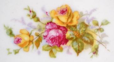 Porcelán süteményes készlet: 6 db kistányér + 1 db kínáló tál, matricás, jelzettek, apró kopásnyomok...