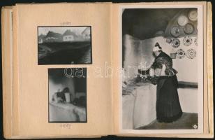 cca 1930 Mezőkövesdi házak és életképek, Kósch Jenő építész által készített 28 db fotó, 5 db képeslappal kiegészítve, albumba rendezve, kortörténeti dokumentum, 6×4 és 14×9 cm