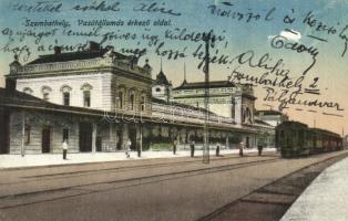 1928 Szombathely, vasútállomás érkező oldala, vonat (EK)