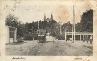 1914 Szombathely, Kálvária, villamos a végállomáson (remiz) (Rb)
