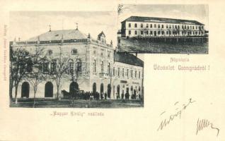1902 Csongrád, Iskola, Magyar Király szálloda, Bloch Adolf üzlete, hintó. Kiadja Szilber János (EK)