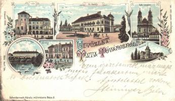 1898 Tatatóváros, vár, kastély, katolikus templom, remeteség, városház, Kegyesrendiek társháza. Schwidernoch Károly floral, litho (r)