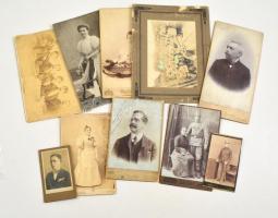 cca 1880-1900 10 nagyobb méretű keményhátú fotó, benne 3 katonai is / mixed photos