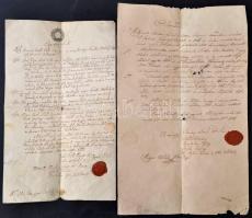 1846 Két balatoni okirat: Szemesi uradalommal kapcsolatos szerződés, + 1850 Szárszói egyezség 15kr szignettával