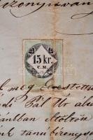 1855 Kenderesen kiállított működési bizonyítvány 15kr CM illetékbélyeggel