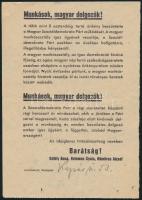 1956 Munkások, magyar dolgozók! 1956-os röplap, a Szociáldemokrata Párt kiadványa, Bp., Athenaeum, 20,5x14,5 cm