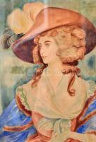 Faragó Géza (1877-1928): Kalapos hölgy. Akvarell, papír, jelzett, üvegezett keretben, 30×20 cm
