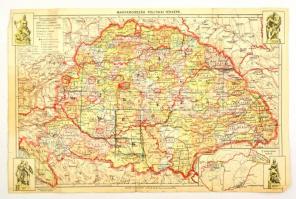 cca 1930 Magyarország térkép az irredenta szobrokkal Hajtásnyomokkal 41x27 cm