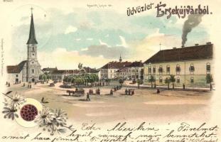 1899 Érsekújvár, Nové Zamky; Kossuth Lajos tér, templom / square, church. Conlegner I. és fia No. 10915. floral, litho